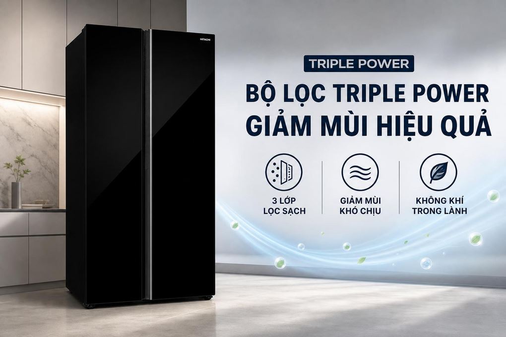 Tủ lạnh Hitachi Inverter 653 lít Side By Side HRSN9713ESAGBKVN - Bộ lọc Triple Power giảm mùi hiệu quả